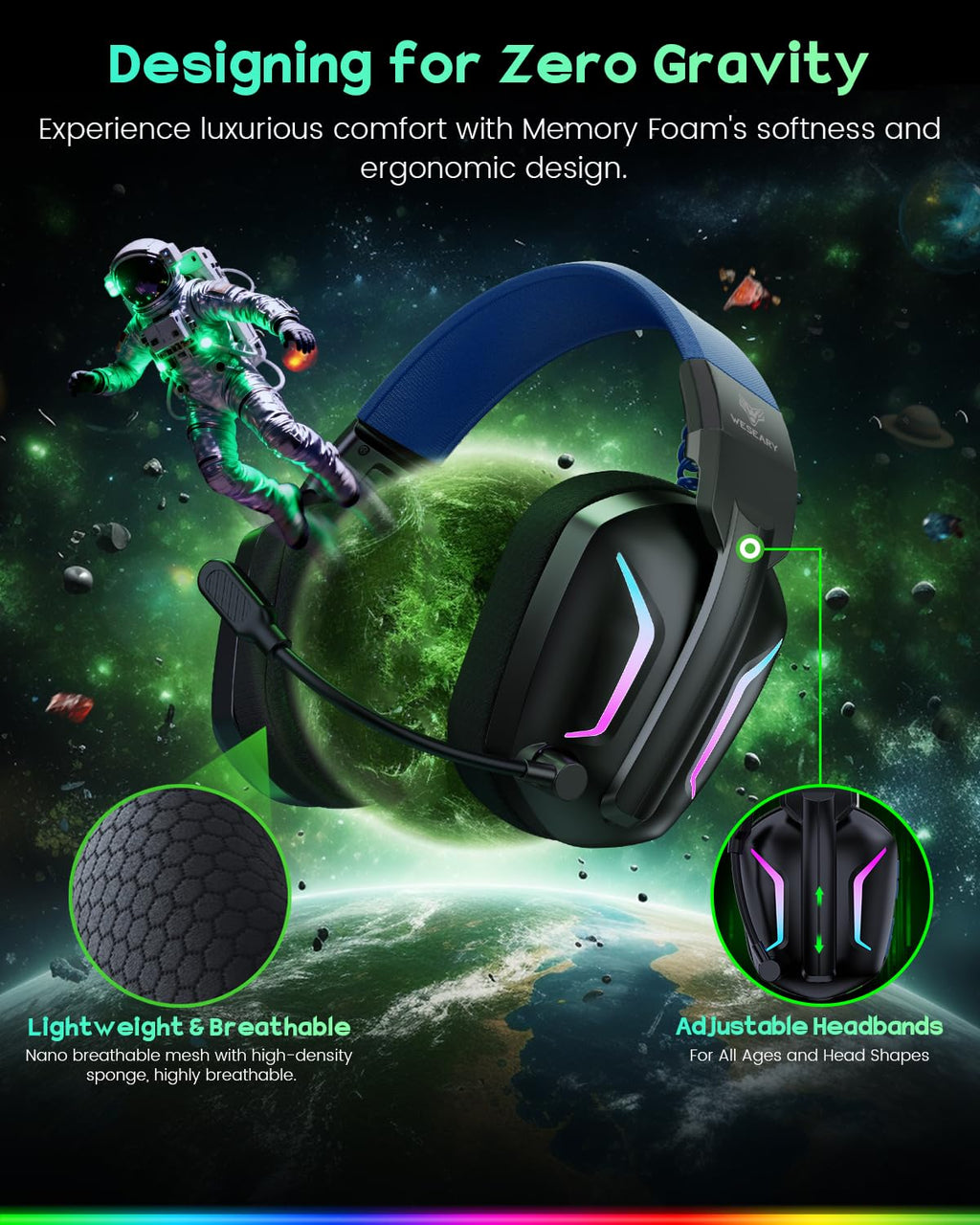 WESEARY Aurora Wireless Gaming Headset