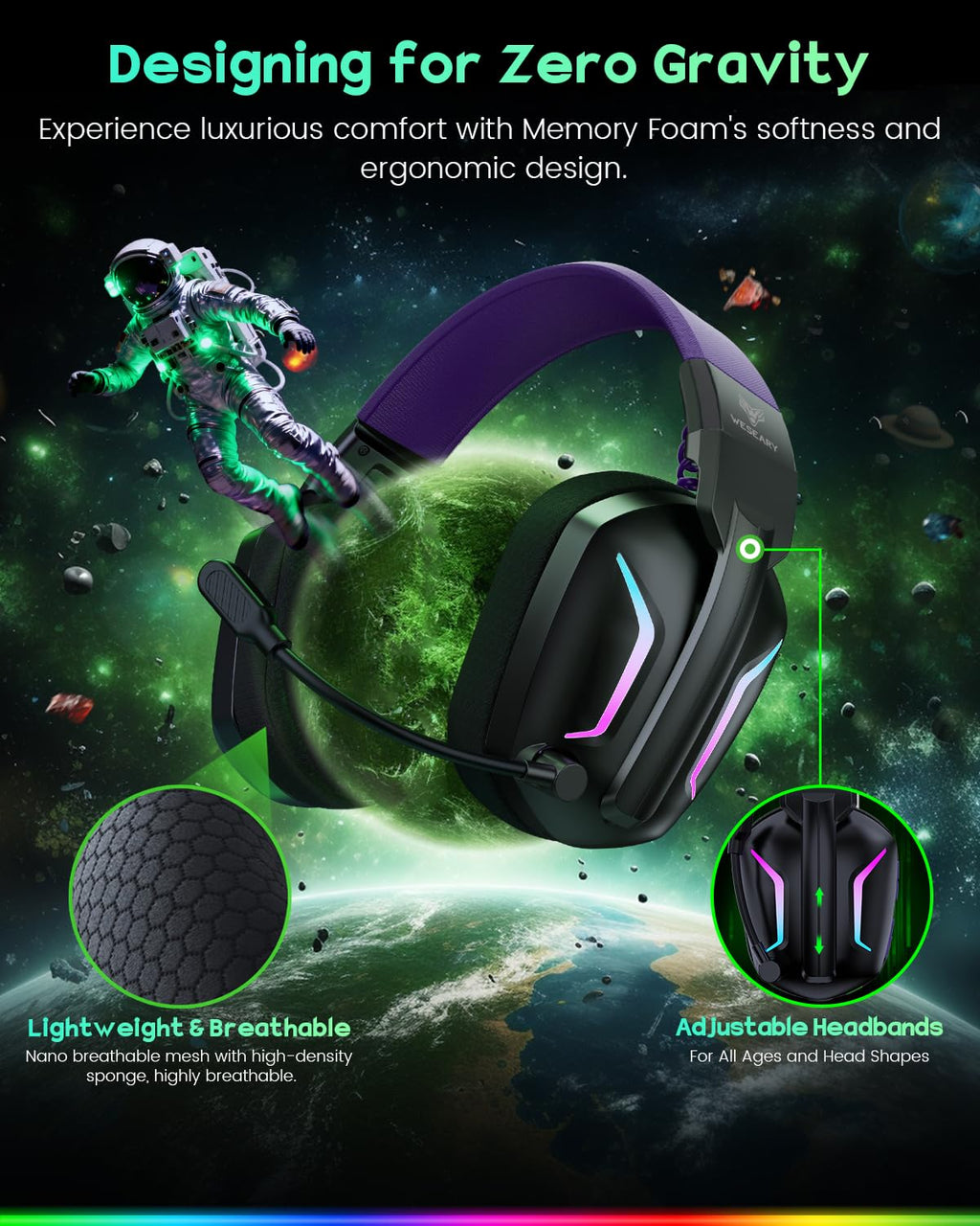 WESEARY Aurora Wireless Gaming Headset