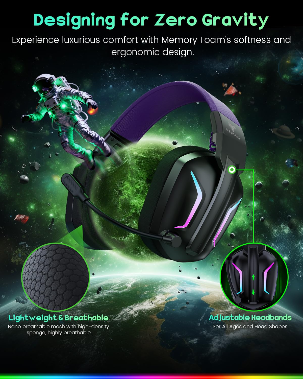 WESEARY Aurora Wireless Gaming Headset