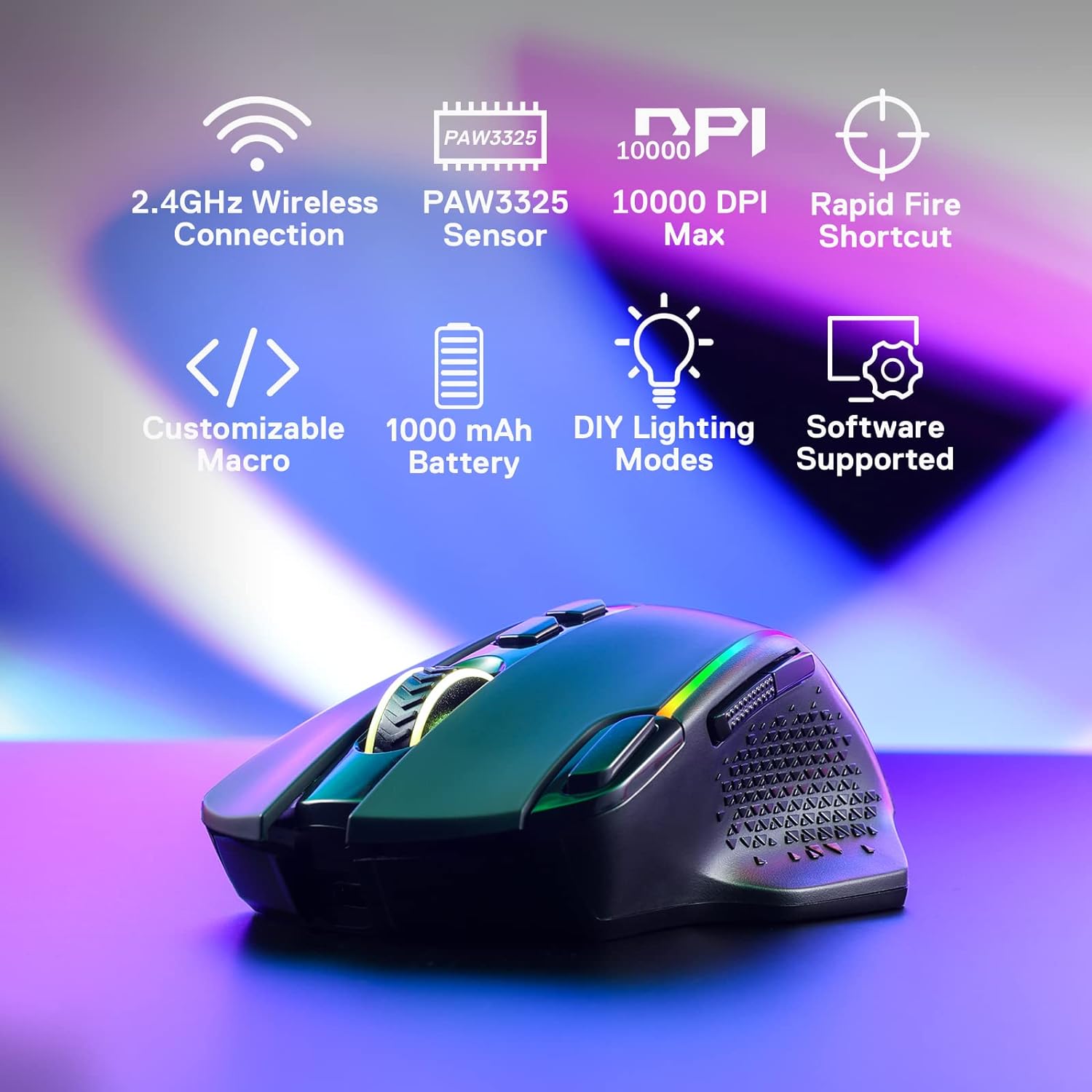 Redragon M810 PRO Wireless RGB Gaming Mouse 10000 DPI