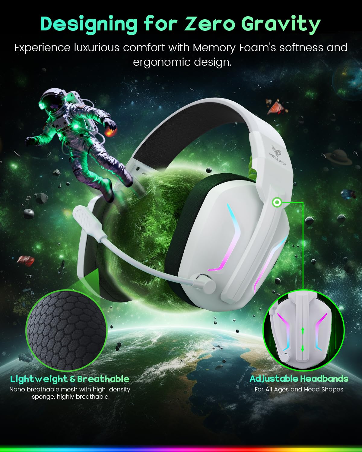WESEARY Aurora Wireless Gaming Headset