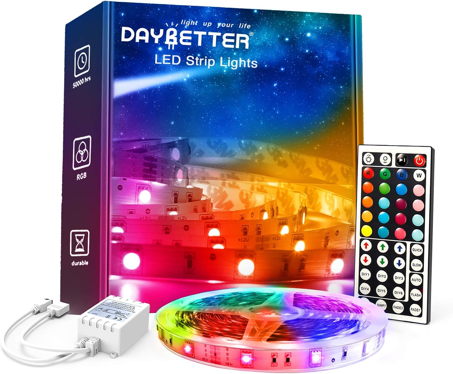 DAYBETTER LED Strip Lights 200ft 2 * 100ft RGB Music Sync