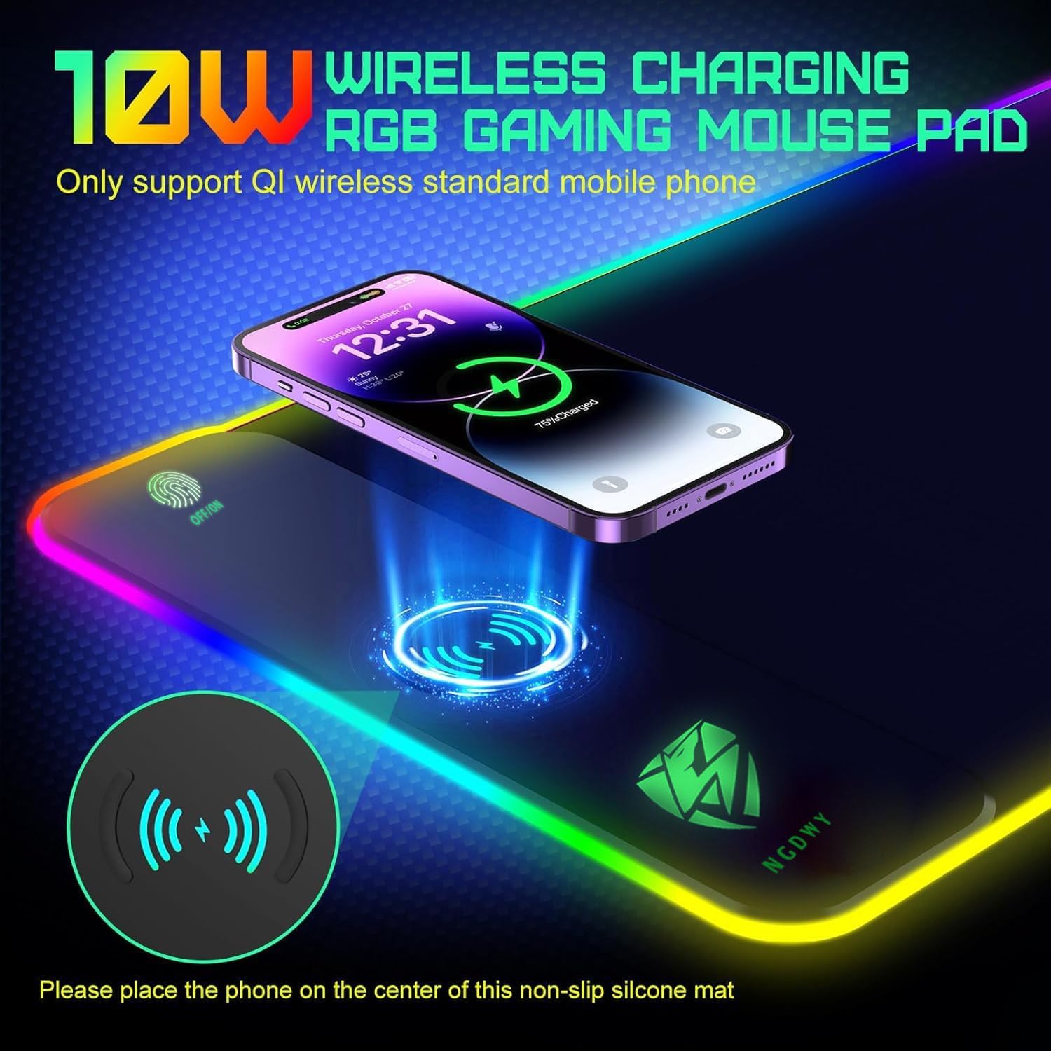 Wireless Charging RGB Gaming Mouse Pad 15W