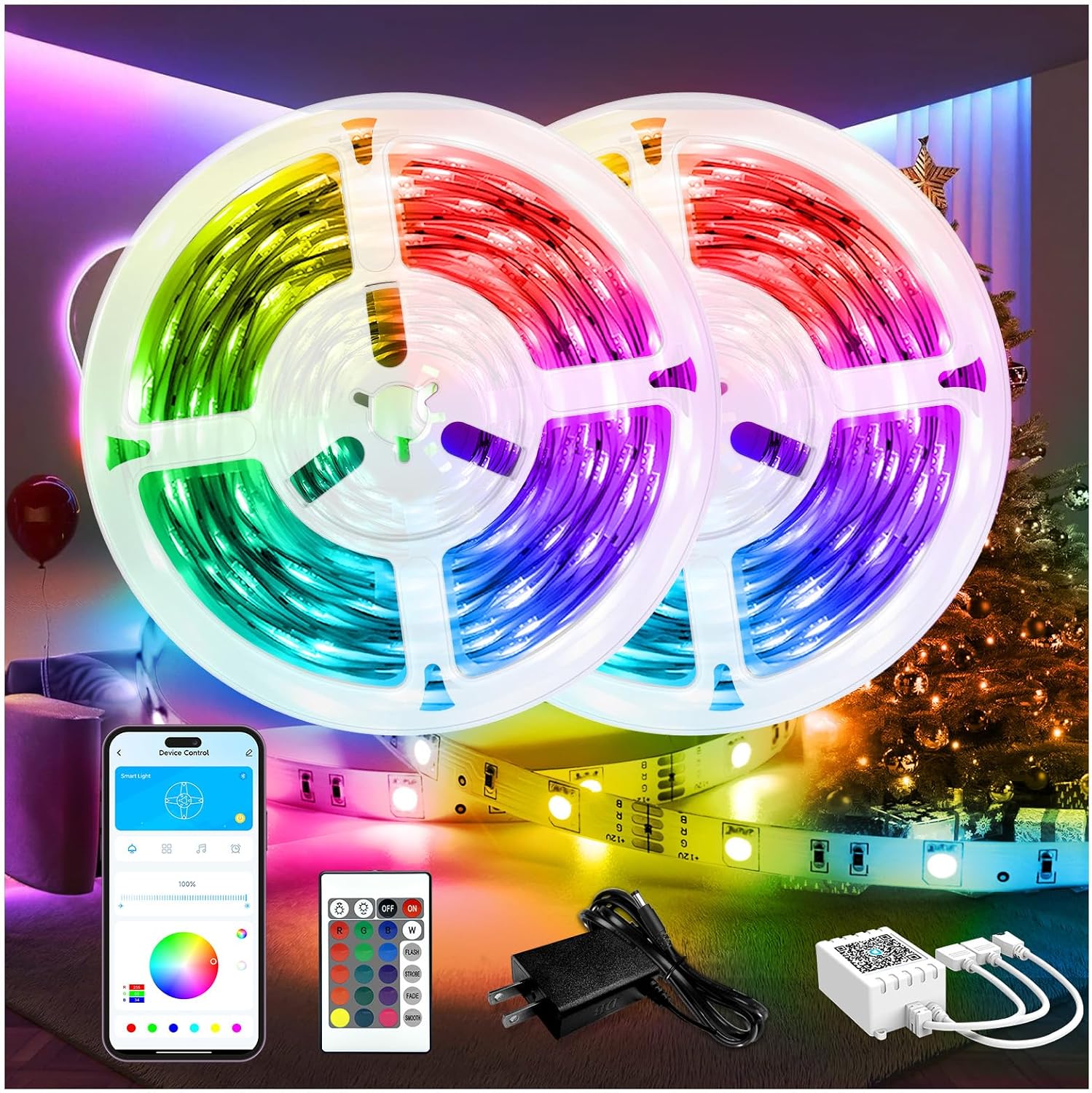 DAYBETTER LED Strip Lights 200ft 2 * 100ft RGB Music Sync