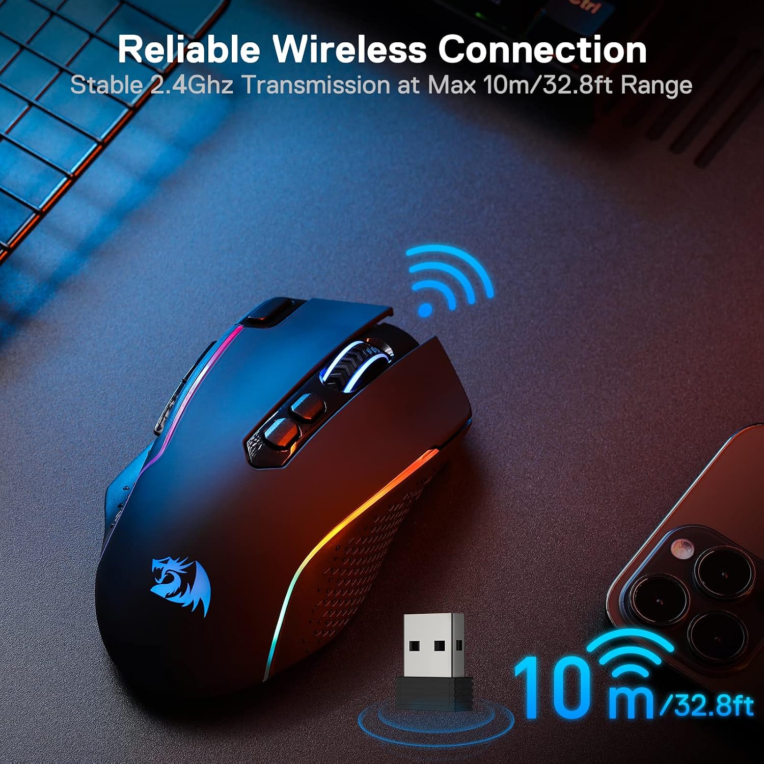 Redragon M810 PRO Wireless RGB Gaming Mouse 10000 DPI